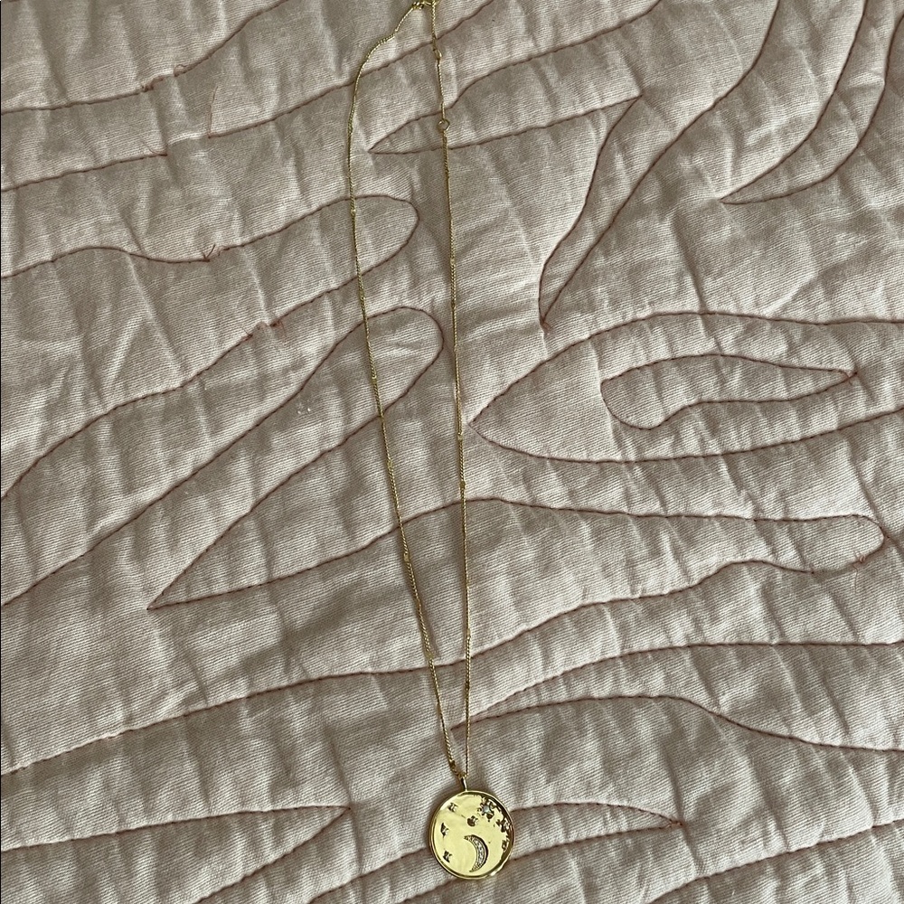 Gold Pendant Necklace with Moon Design